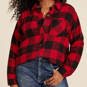Maurices Red and Black Plaid Button Down Shirt